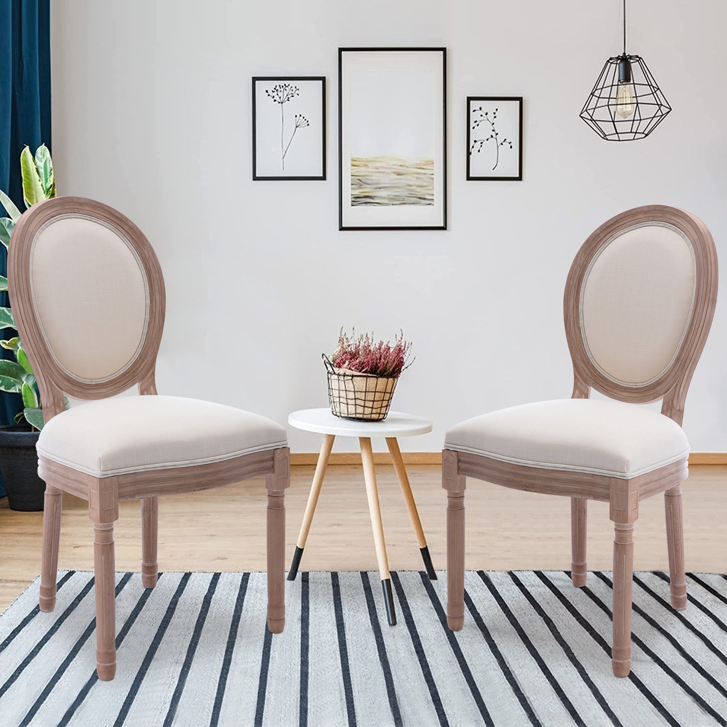 SYNGAR Upholstered Fabric Dining Chairs Set of 2, Solid Wood Modern French Kitchen Chairs, Beige