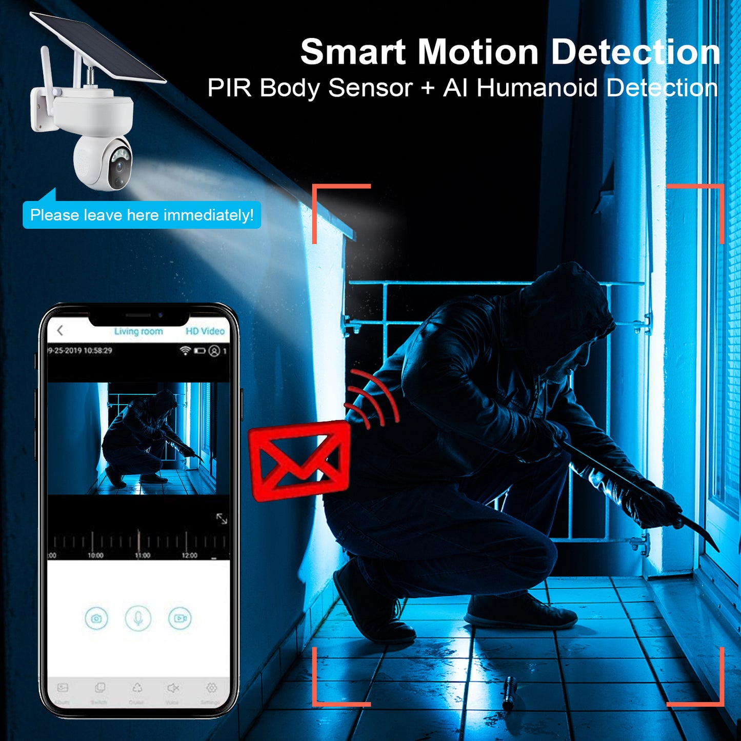 Security Camera Outdoor, 1080P WiFi Wireless Solar Camera with Color Night Vision and Motion Detection and Siren, Pan 360° View, 2 Way Audio