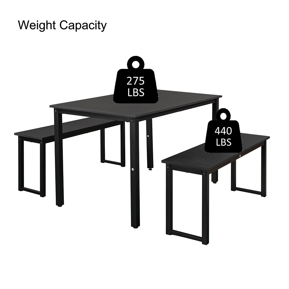 SYNGAR 3 Piece Dining Table Set, Modern Kitchen Table and Bench for 6, MDF Board Table Top and Metal Frame Kitchen Furniture Set, Breakfast Nook Table with 2 Benches for Home Apartment Office, B1207
