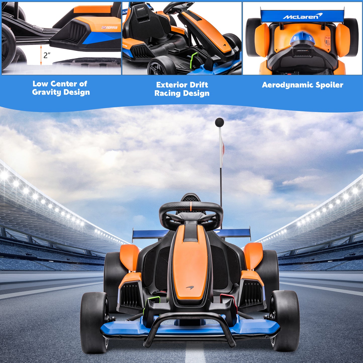 SYNGAR 24V Go Kart for Kids Age 6+, Licensed Mclaren Battery Powered Ride on Car with Safety Belt and Touch Control, ASTM Safety Certified