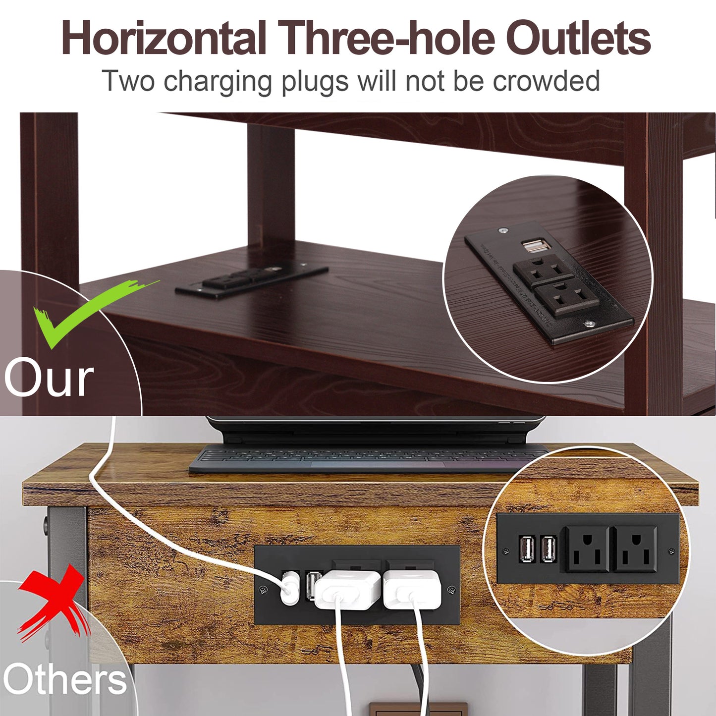 SYNGAR Side Table for Living Room, Nightstand Set of 2, Modern Side Cabinet W/ 2 Drawers, Open Shelf, Power Outlets & USB Ports, Wood End Table with Storage, Bedside Table for Bedroom, Espresso, D4684