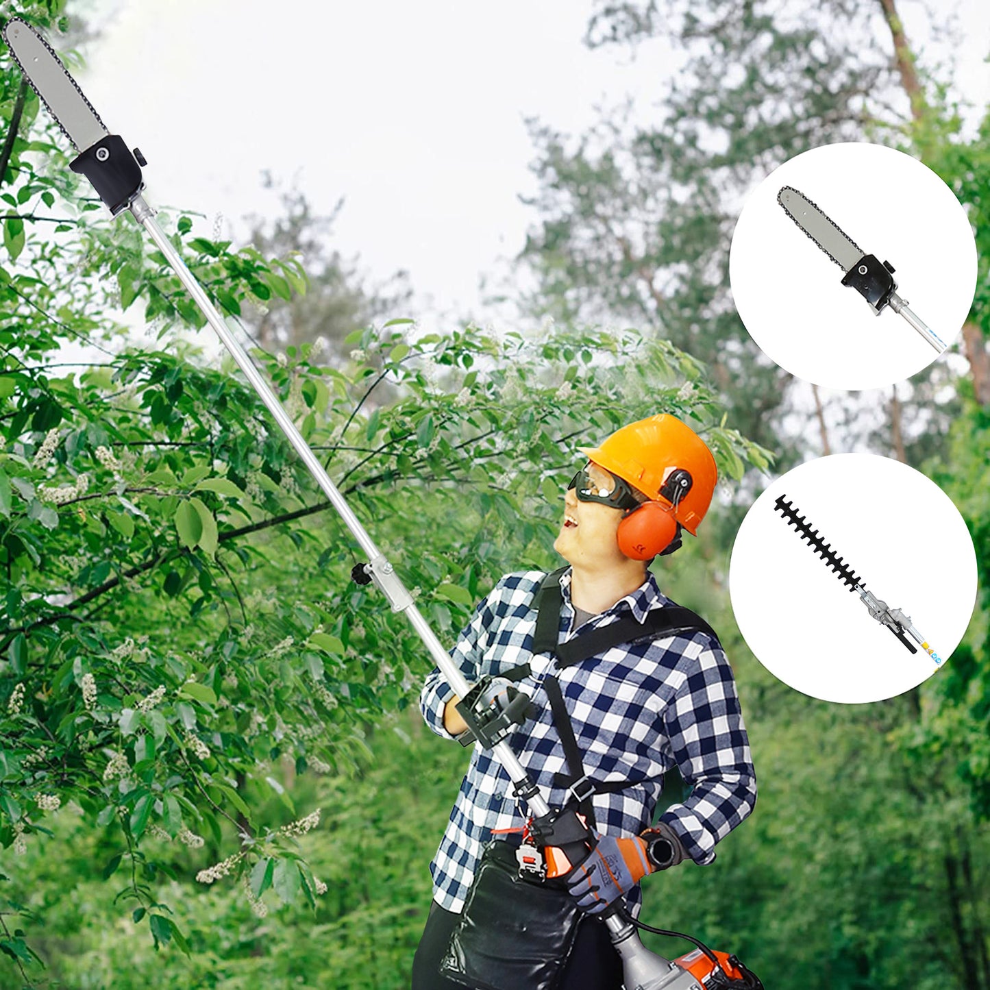 SYNGAR 33CC 2-Cycle Weed Eater, 4-in-1 Gas Powered Full Crank Shaft String Trimmer with Gas Pole Saw, Hedge Trimmer and Brush Cutter, Trimming Tool System for Grass Lawn Garden Yard Care, Y013