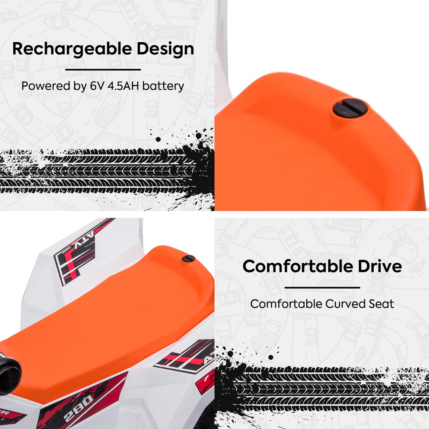 SYNGAR White Kids ATV, 6V Ride on Car with One-button Start and Rechargeable Battery, Electric Ride on Toy for 1.5-2.5 years Boy Girls
