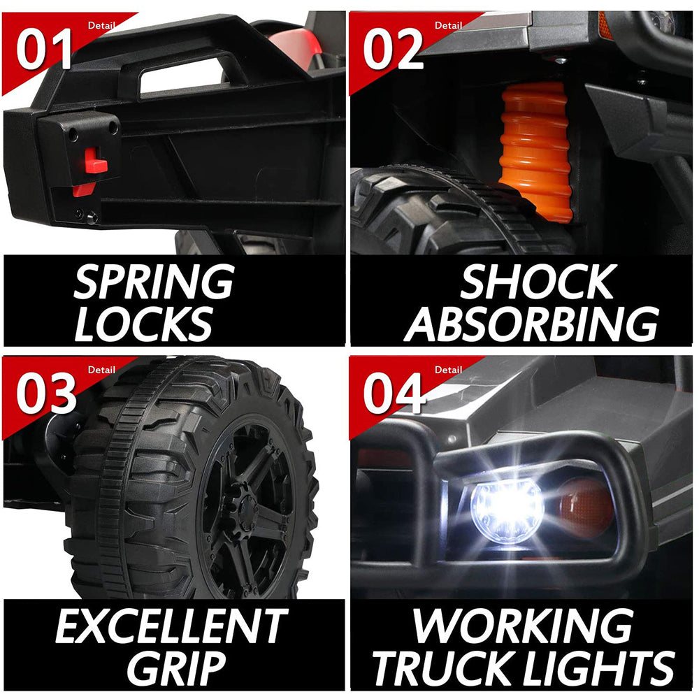 Kids Electric Truck Car, 12V Power Children Ride On Toy, Kids Ride on Car, Children's Riding Car with R/C Parental Remote, Leather Seat, Music, Lights for 3 to 6 Years, K123