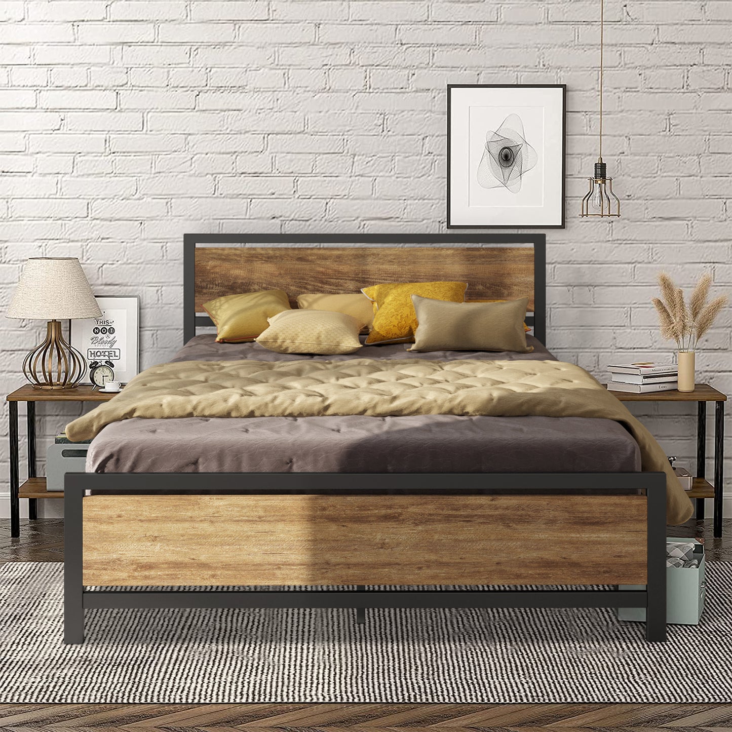 Queen Bed Frame, Metal Bed Frame No Box Spring Needed, Queen Platform Bed Frame with Headboard and Footboard, Black