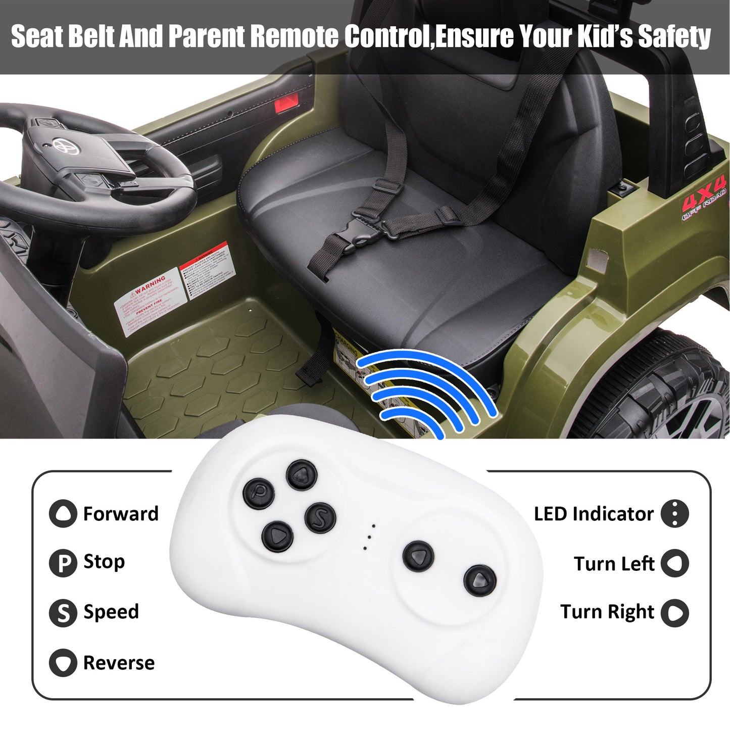 SYNGAR Kids 12V Licensed Toyota Tacoma Powered Ride on Car, Electric Ride on Toy with Remote Control, MP3 Player and LED Lights, Battery Powered Car Vehicle for Kids Boys Girls Gift, Green, Y018