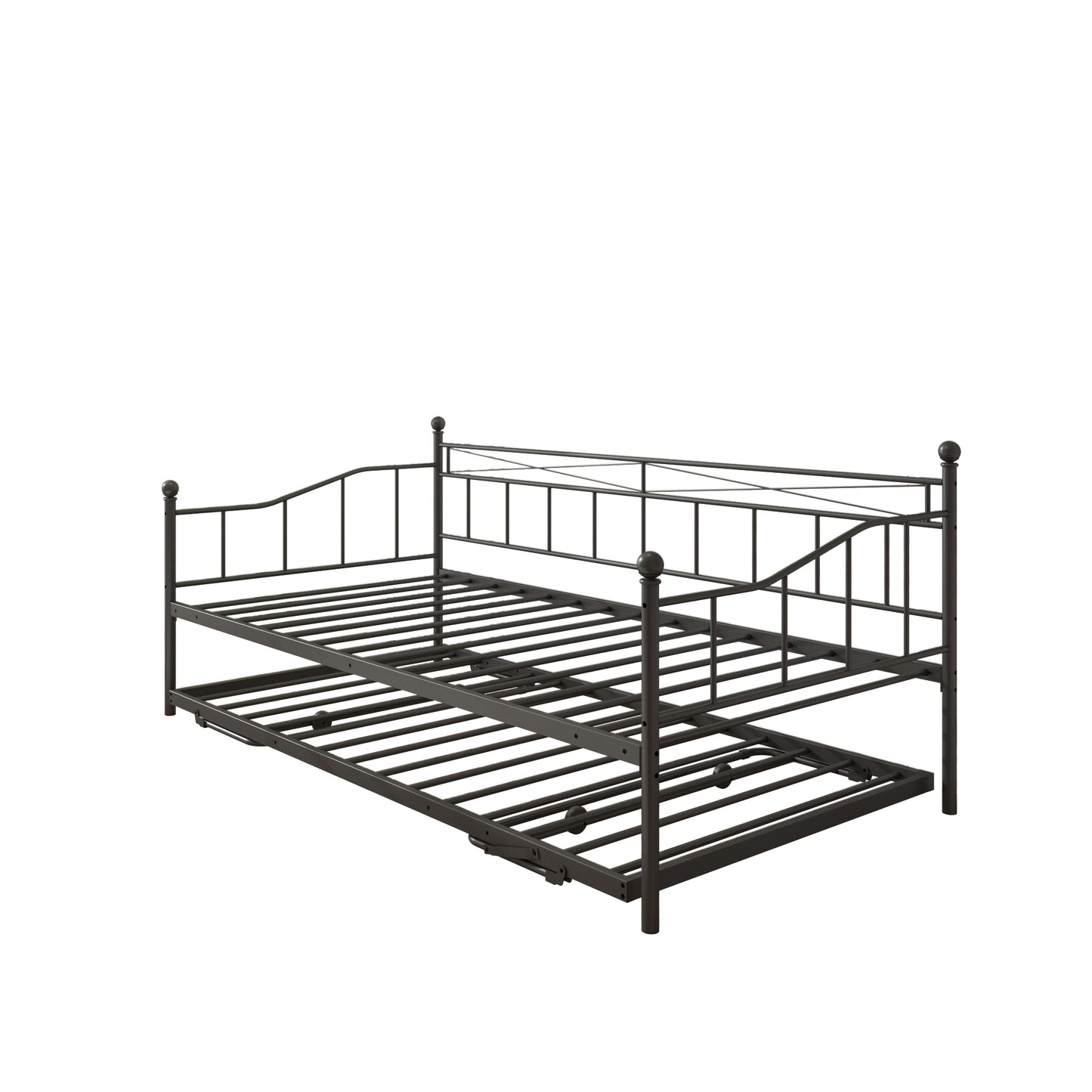 Twin Daybed with Pop Up Trundle, Metal Twin Size Daybed Frame, Space Saving Sofa Bed with Trundle Bed, Modern Home Platform Bed for Living Room/Bedroom, No Box Spring Needed, Black, D6607