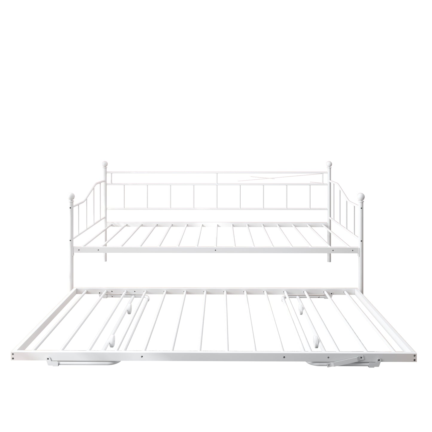 Twin Daybed with Pop Up Trundle, Metal Twin Size Daybed Frame, Space Saving Sofa Bed with Trundle Bed, Modern Home Platform Bed for Living Room/Bedroom, No Box Spring Needed, White, D6613