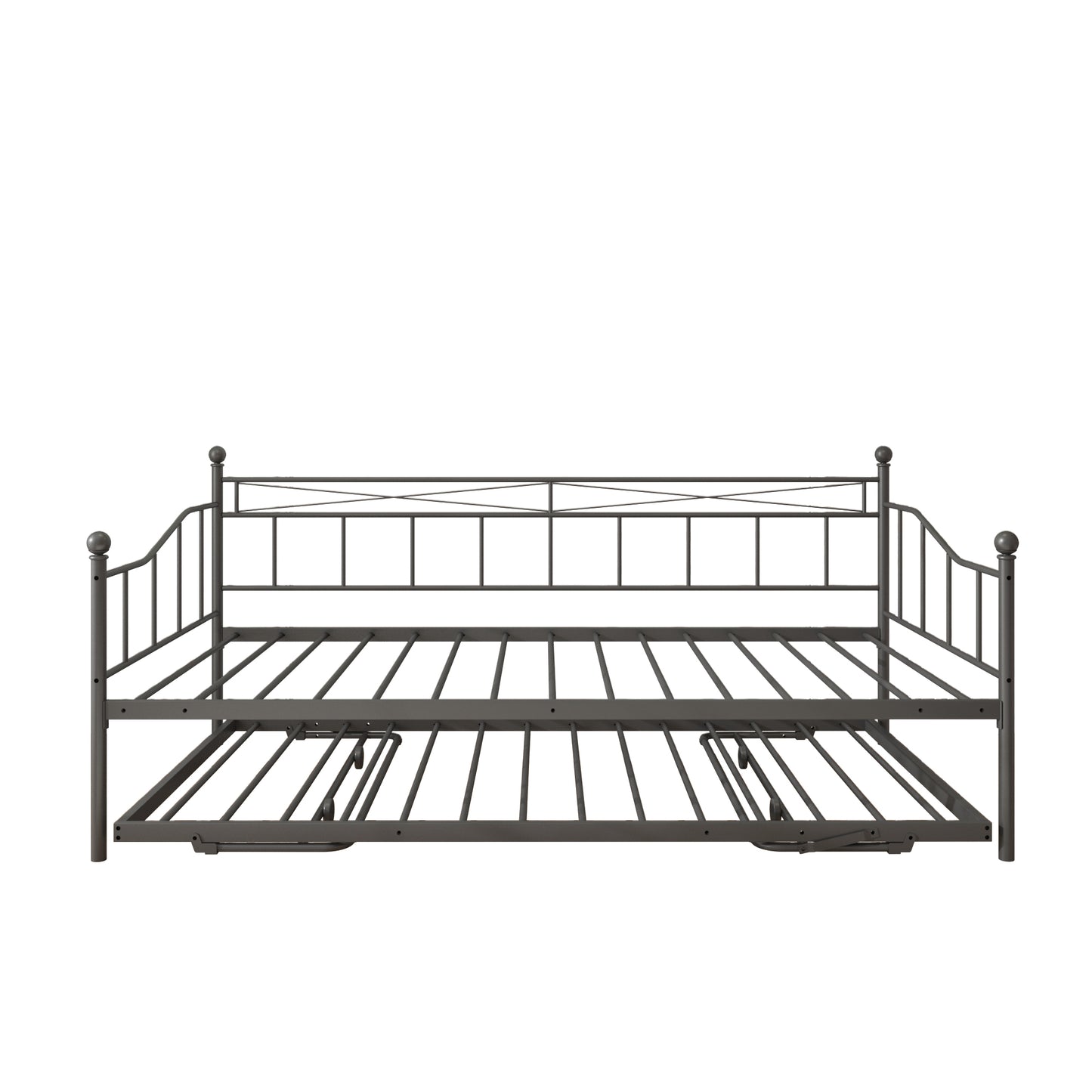 Twin Daybed with Pop Up Trundle, Metal Twin Size Daybed Frame, Space Saving Sofa Bed with Trundle Bed, Modern Home Platform Bed for Living Room/Bedroom, No Box Spring Needed, Black, D6607