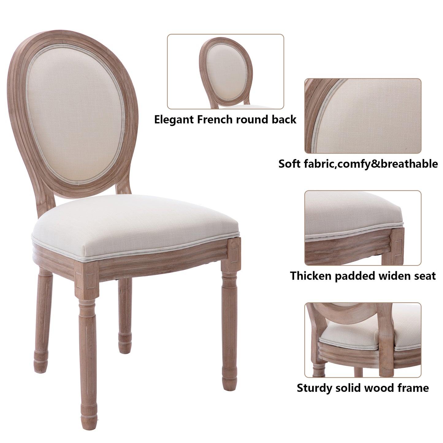 SYNGAR Upholstered Fabric Dining Chairs Set of 2, Solid Wood Modern French Kitchen Chairs, Beige