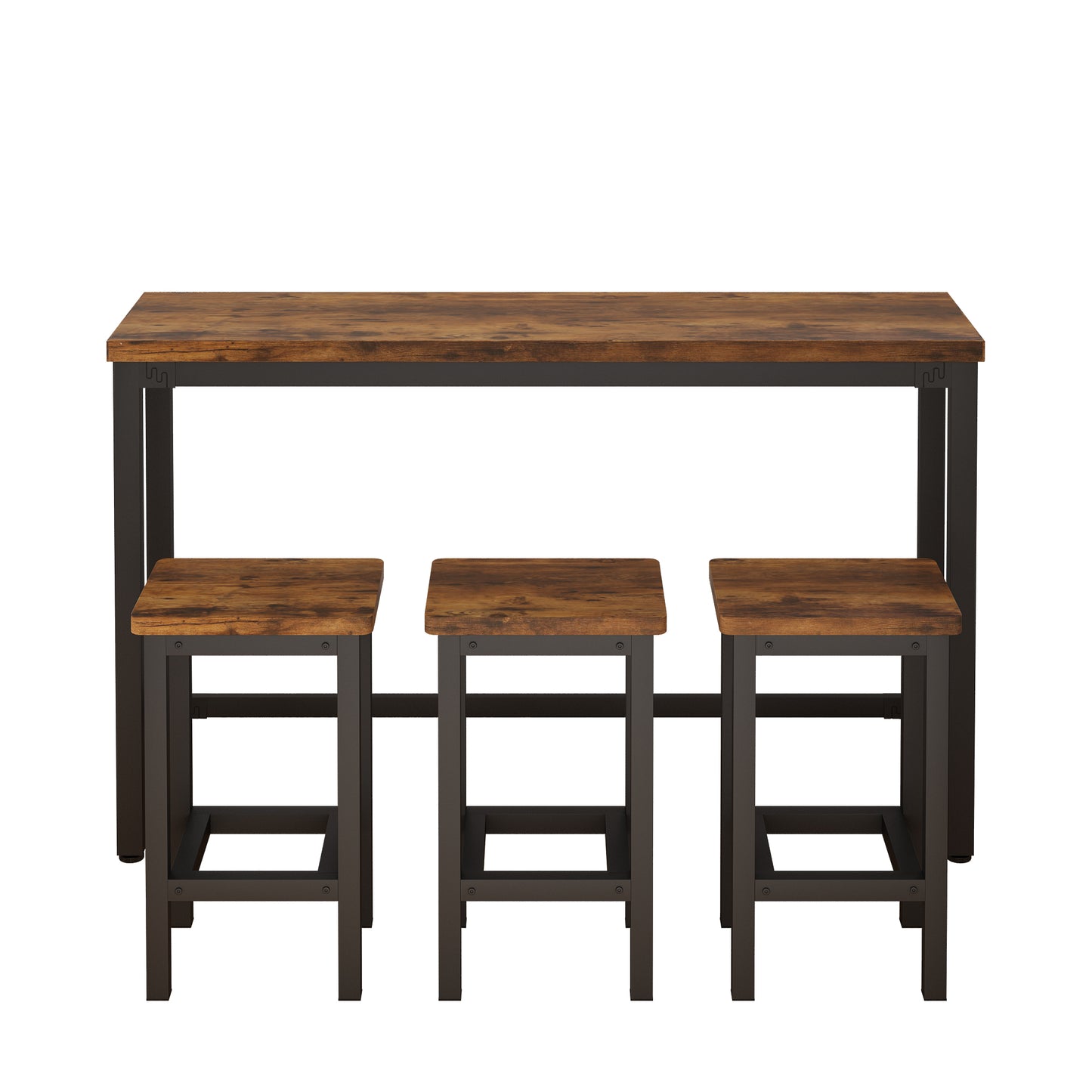Counter Height Bar Table Set, Modern 4 Pieces Dining Table Set, Long Pub Table and 3 Stools, 3-Person Dining Table and Stools Set, Kitchen Side Table Set for Breakfast, Brown, Y039