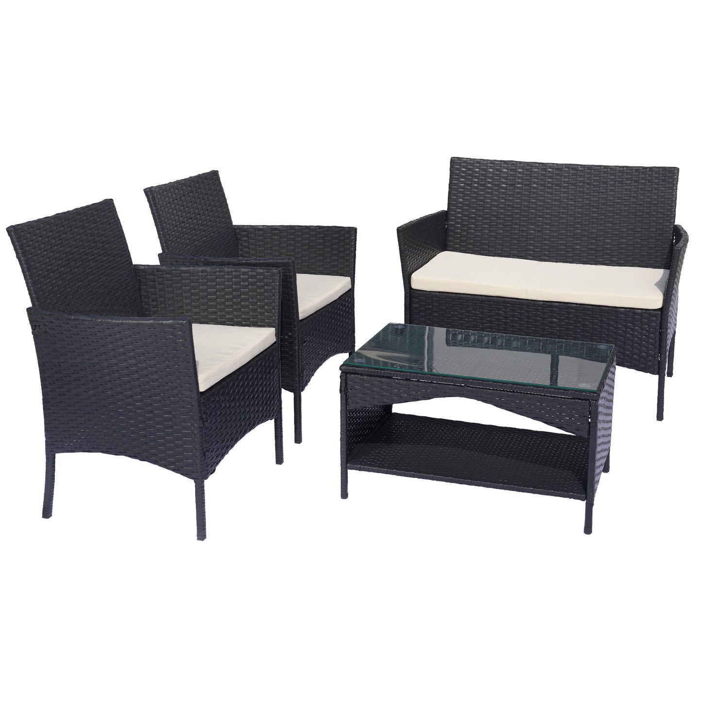 Patio Wicker Furniture Set, SYNGAR 4 Pieces Outdoor Cushioned Conversation Set with Storage Coffee Table, All Weather PE Rattan Sofa Set, Sectional Chairs Set for Backyard, Poolside, Balcony, Y020