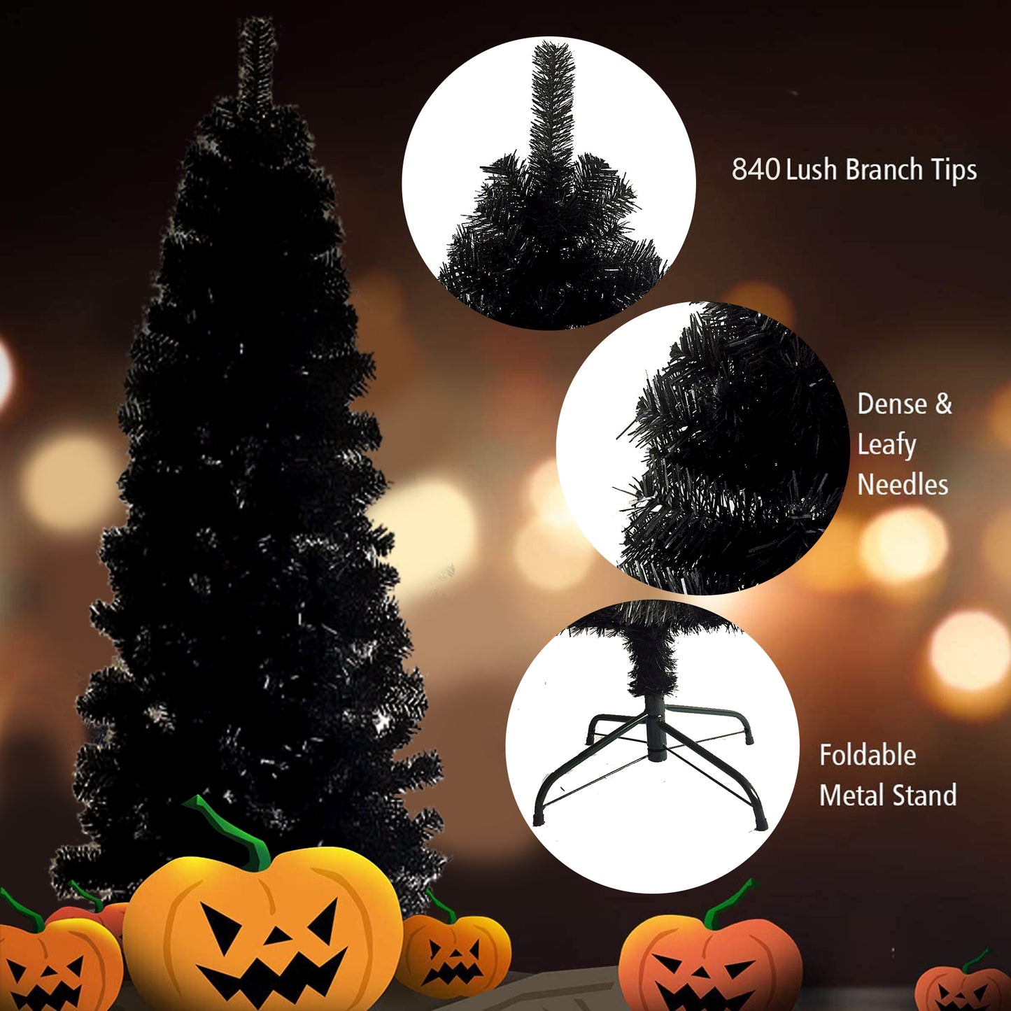 SYNGAR 7.5FT Pencil Christmas Tree, Slim Artificial Xmas Tree with 840 Branch Tips, Christmas Decor, Black