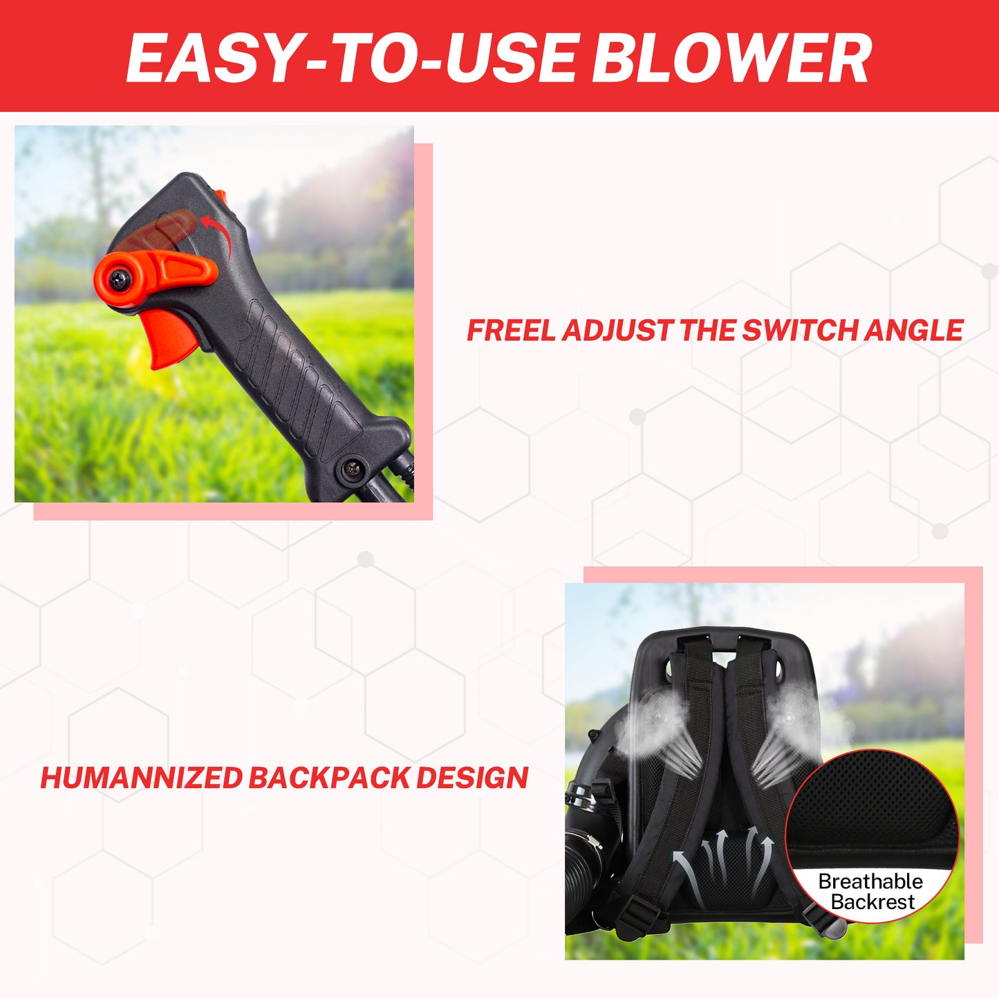 SYNGAR Gas Backpack Leaf Blower, 52CC 2-Cycle Leaf/Snow Blower with Extension Tube, for Dust Cleaning, Snow Blowing, Backyard, Garden, Work Around the House, Not for Sale in California, D7323