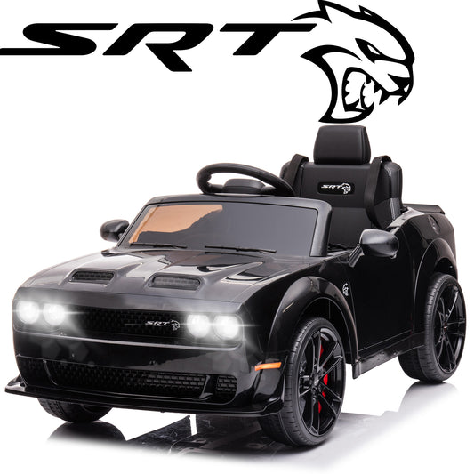 12V Licensed Dodge Challenger SRT Ride on Car for Kids, Battery Powered Ride on Toy with Remote Control, Bluetooth and LED Lights, Electric Car Vehicle for Boys Girls Age 2-4, Black, Y035