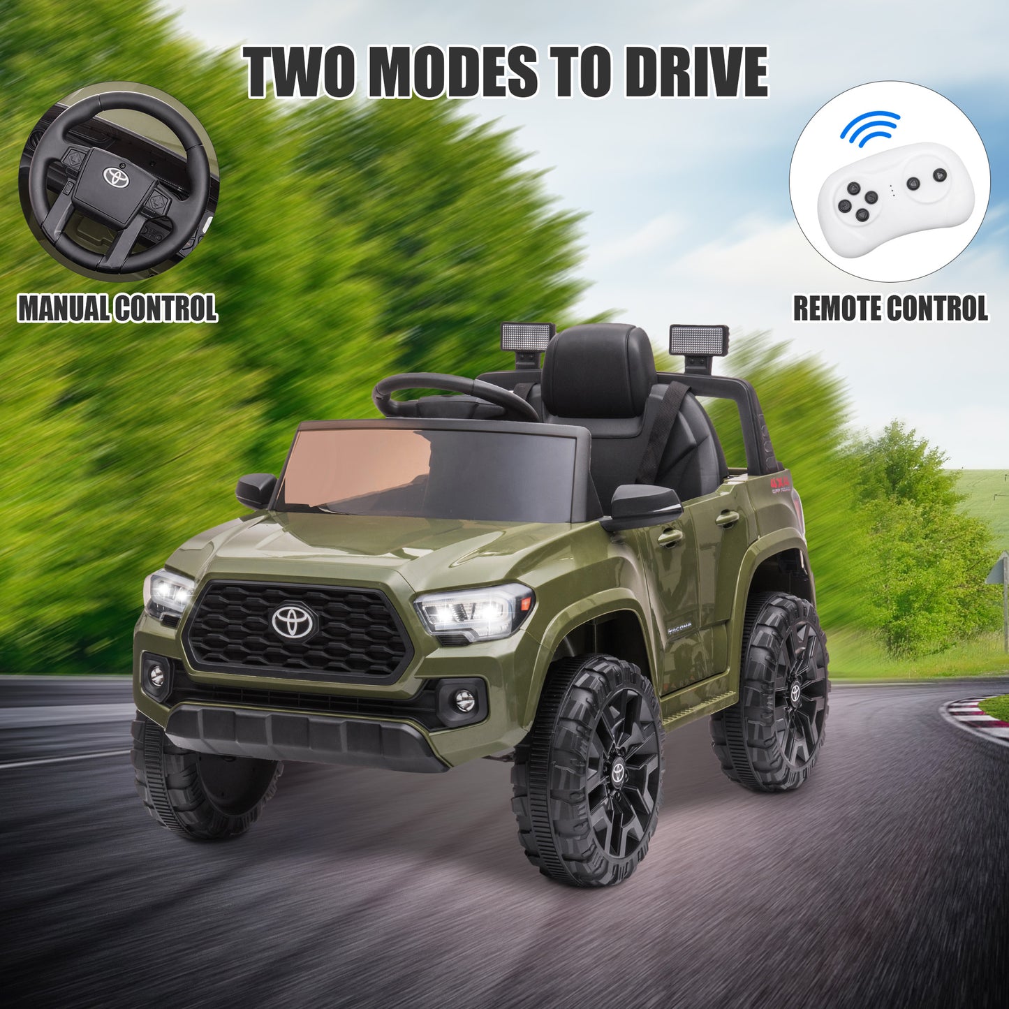 SYNGAR Kids 12V Licensed Toyota Tacoma Powered Ride on Car, Electric Ride on Toy with Remote Control, MP3 Player and LED Lights, Battery Powered Car Vehicle for Kids Boys Girls Gift, Green, Y018