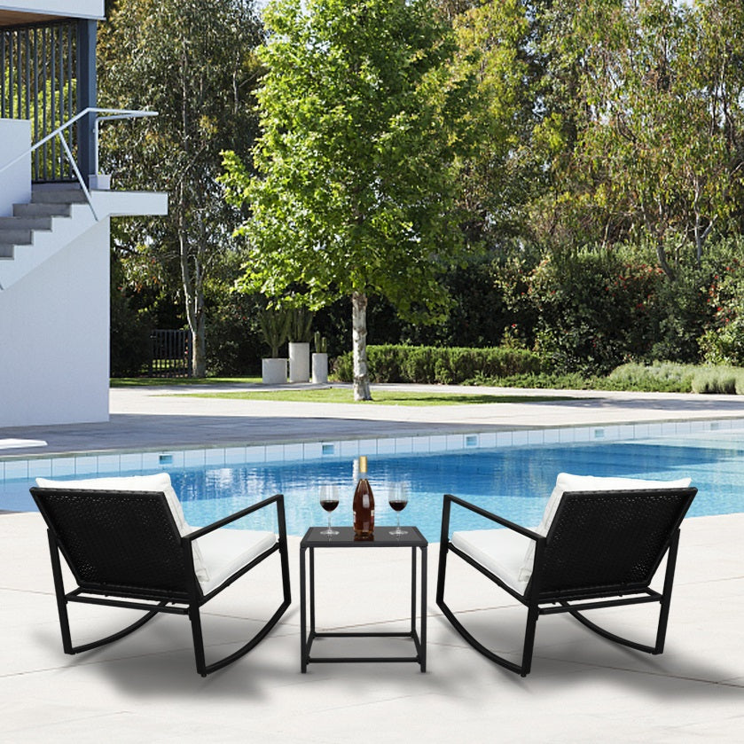SYNGAR Patio Conversation Set of 3, Metal Outdoor Furniture with 2 Chairs, Patio Metal Coffee Table, and Cushions, Dining Set Seating for Outdoor Garden Backyard Lawn, White