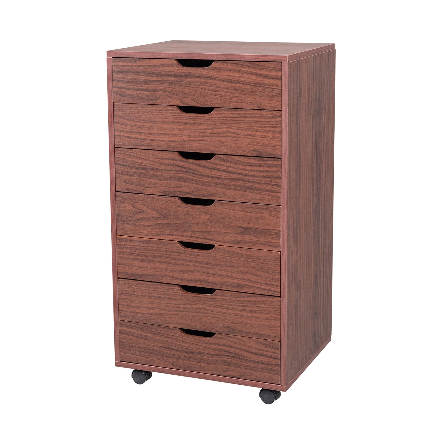 SYNGAR 7 Drawer Walnut Dresser, Modern Chest of Drawers with Wheels and Large Storage Capacity, Floor Storage Cabinet Closet for Living Room, Bedroom, Hallway, Nursery