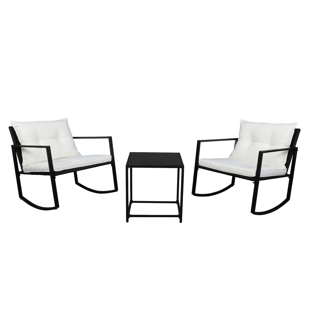 SYNGAR Patio Conversation Set of 3, Metal Outdoor Furniture with 2 Chairs, Patio Metal Coffee Table, and Cushions, Dining Set Seating for Outdoor Garden Backyard Lawn, White