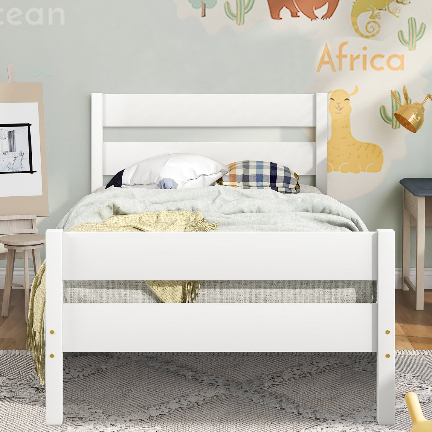 SYNGAR Twin Size Wood Platform Bed Frame with Headboard and Footboard, Underbed Storage, Mattress Foundation with Strong Wooden Slat Support, No Box Spring Needed, Espresso