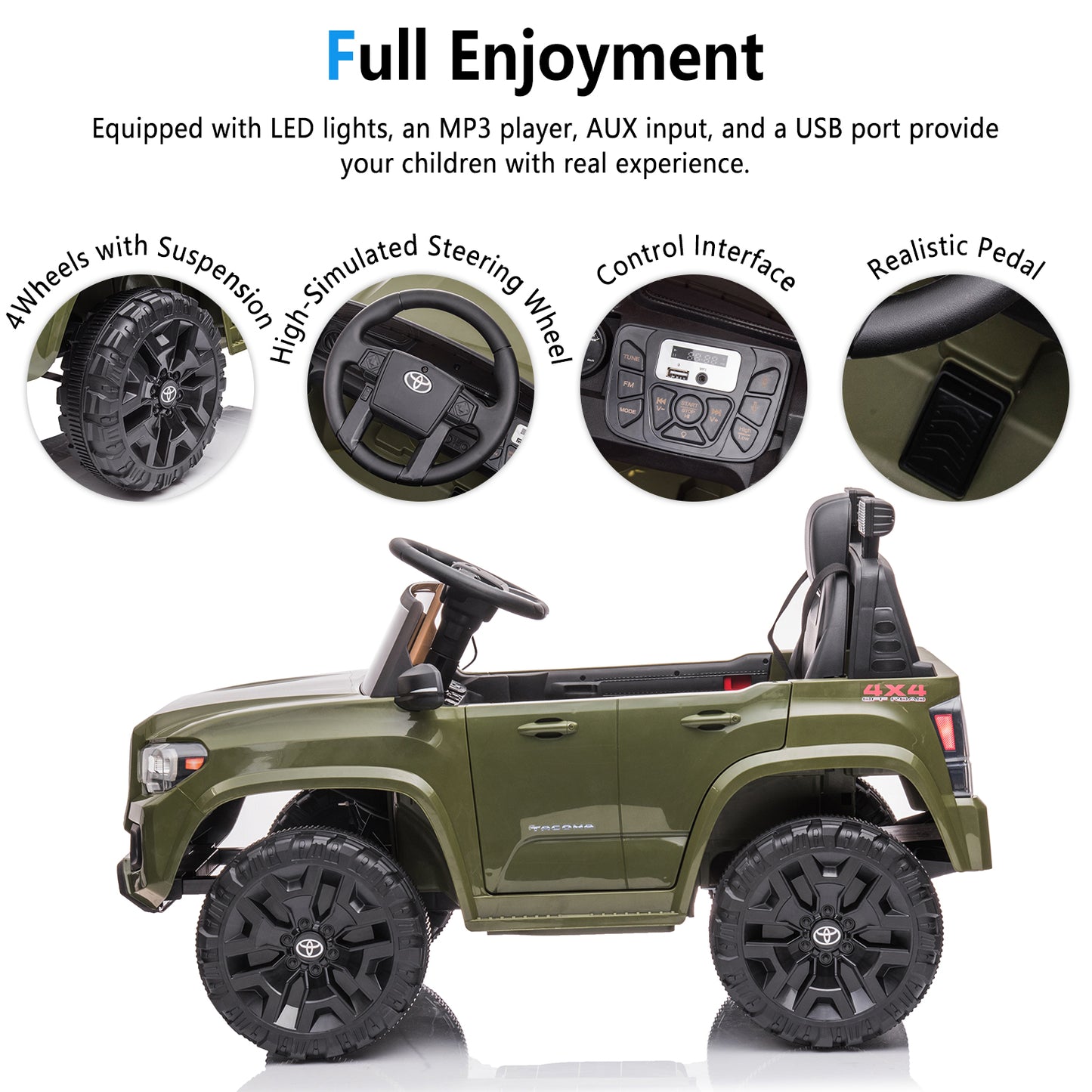 SYNGAR Green 12 V Powered Ride On Car Toyota Tacoma Licenced with Remote Control and MP3 Player for Girls Boys 2 3 4 Years