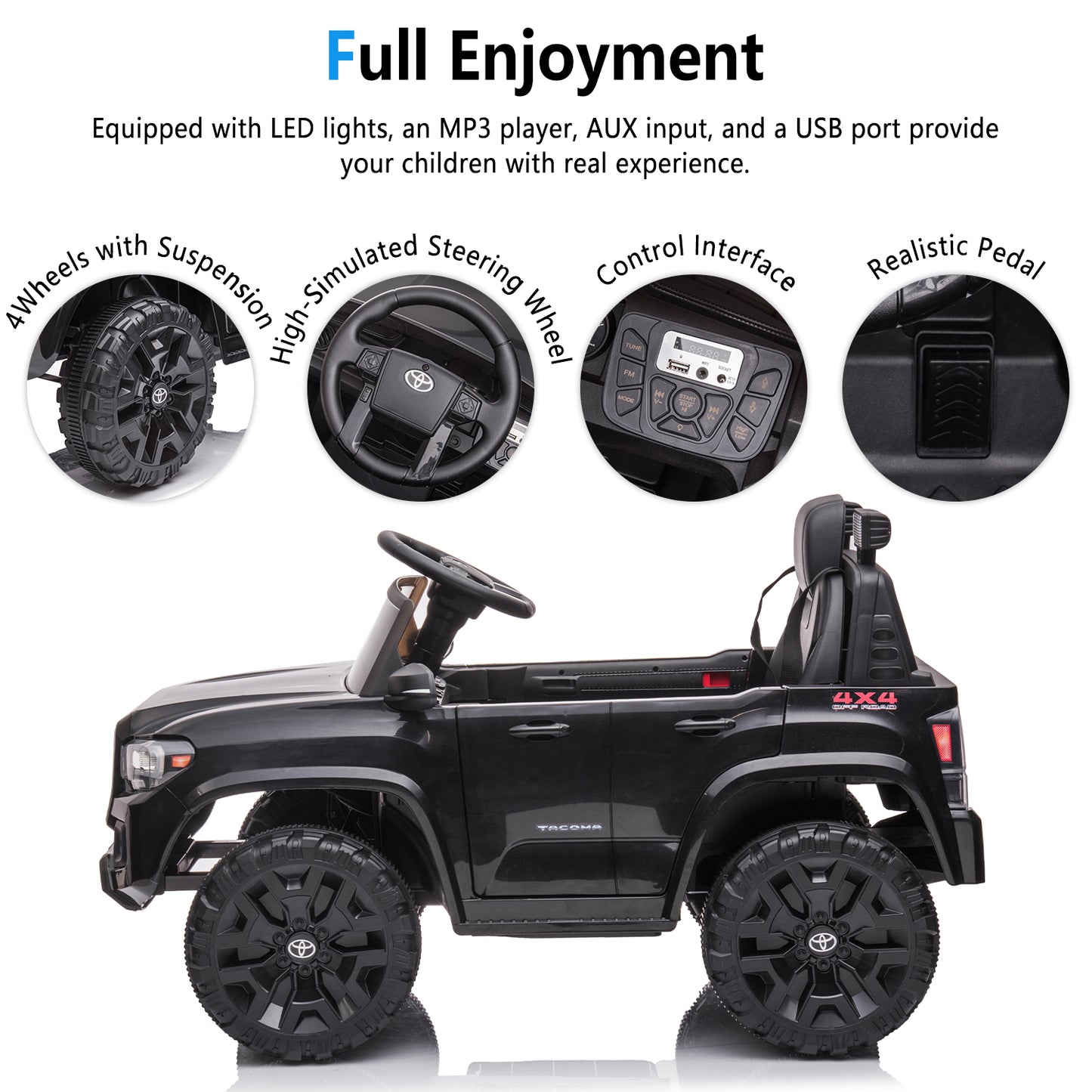 SYNGAR Licensed Toyota Tacoma 12 V Electric Ride on Car for Kids, Black Battery Powered Truck Toy with Remote Control, LED Light and MP3 Player
