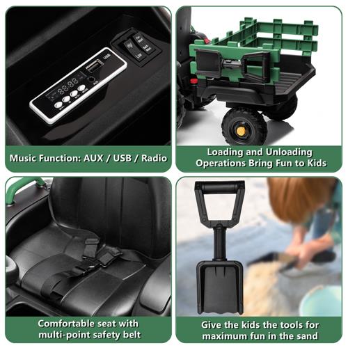 Ride on Tractor with Trailer, 12V Battery Power Tractor, Electric Ride on Car Toy with 2 Speeds, Agricultural Vehicle Toy for Kids 3 to 8 Years with MP3 Player LED Lights USB Port Radio, K1766