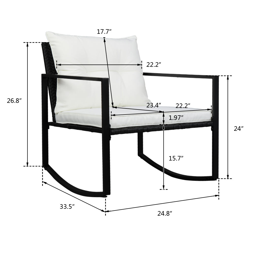 SYNGAR Patio Conversation Set of 3, Metal Outdoor Furniture with 2 Chairs, Patio Metal Coffee Table, and Cushions, Dining Set Seating for Outdoor Garden Backyard Lawn, White