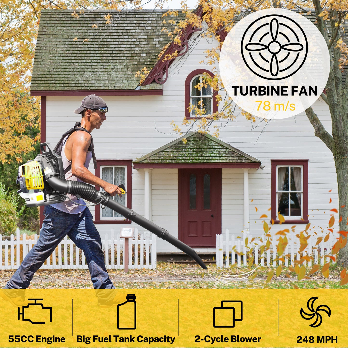 SYNGAR Gas Backpack Leaf Blower, 52CC 2-Cycle Leaf/Snow Blower with Extension Tube, for Dust Cleaning, Snow Blowing, Backyard, Garden, Work Around the House, Not for Sale in California, D7323