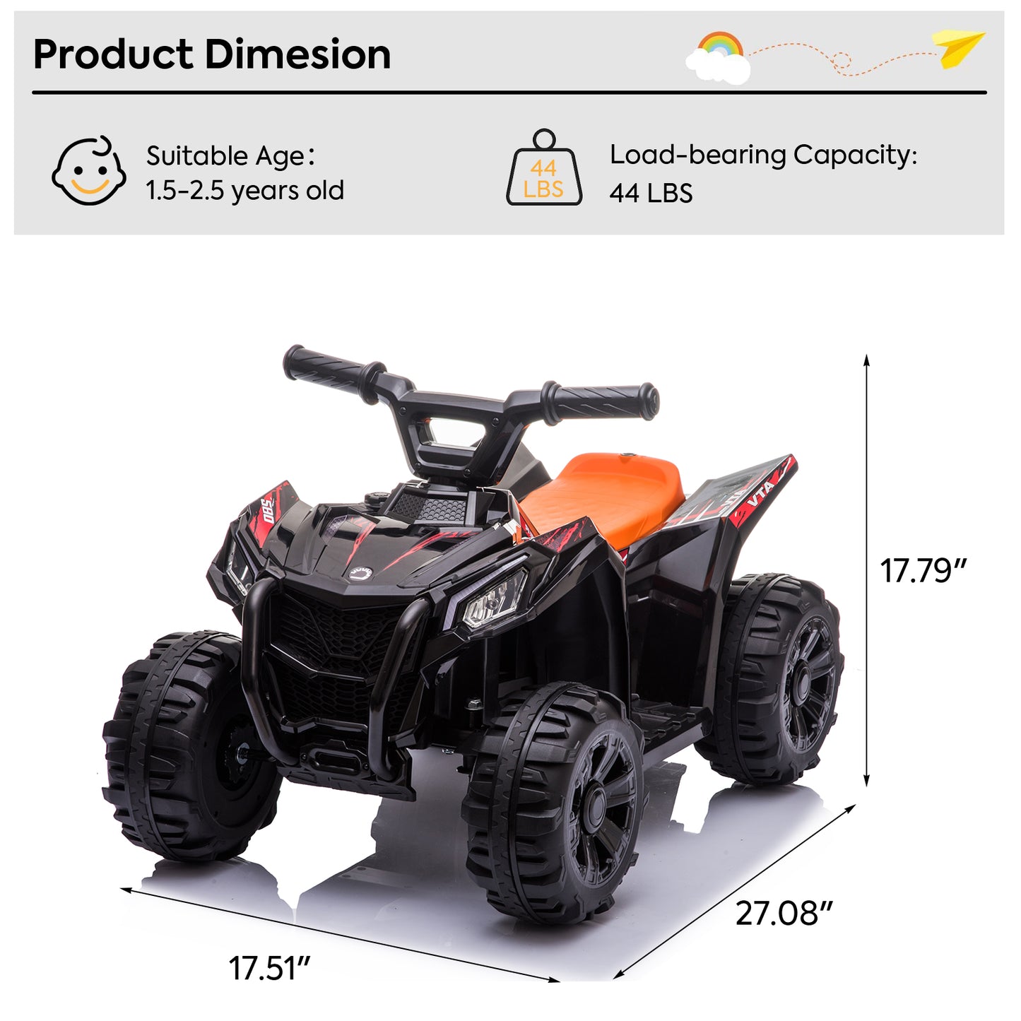 SYNGAR Kids Ride on ATV, 6V Toy Vehicle with Rechargeable Battery, Electric Ride On Toy, Battery Powered Car for Kids Girls Boys, Black