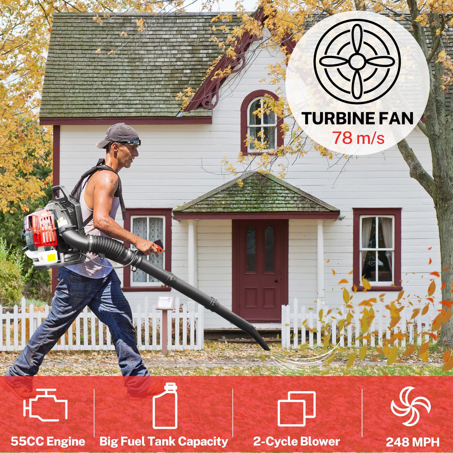 SYNGAR Gas Backpack Leaf Blower, 52CC 2-Cycle Leaf/Snow Blower with Extension Tube, for Dust Cleaning, Snow Blowing, Backyard, Garden, Work Around the House, Not for Sale in California, D7323