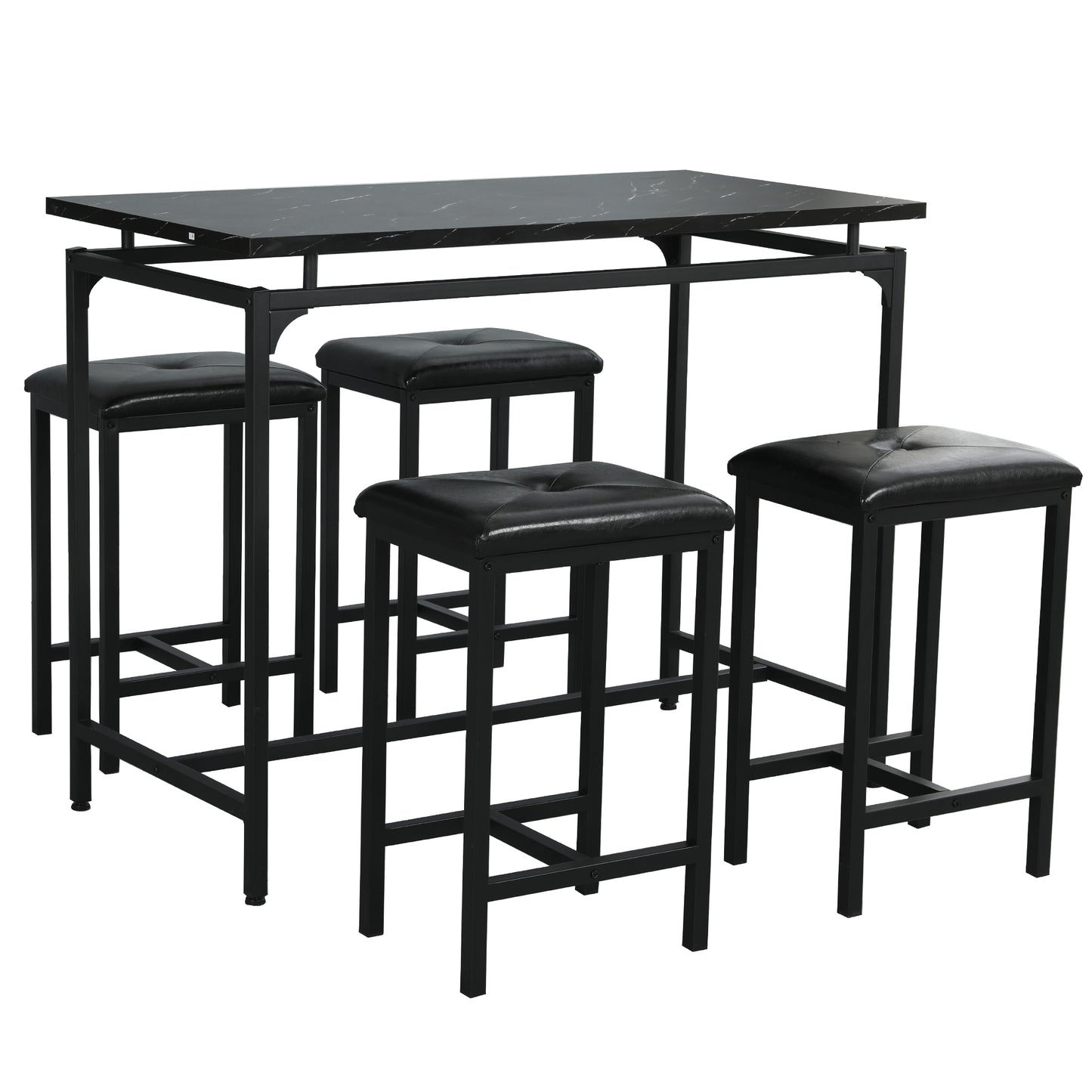 SYNGAR 5 Piece Dining Table Set, Modern Pub Table Set W/ 4 PU Leather Cushioned Stools, Counter Height Faux Marble Bar Table Set, 4-Person Dining Table & Stools Set, Kitchen Breakfast Table Set, Y008