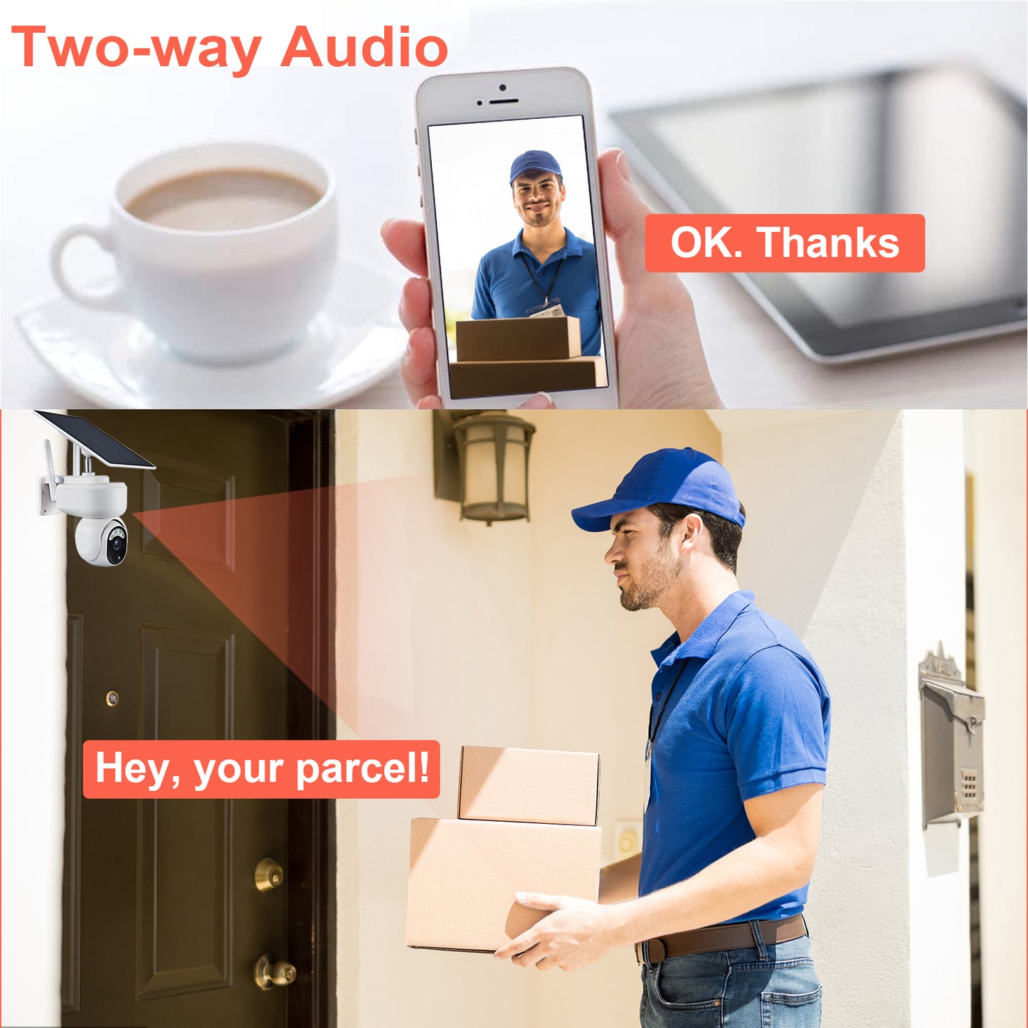 Security Camera Outdoor, 1080P WiFi Wireless Solar Camera with Color Night Vision and Motion Detection and Siren, Pan 360° View, 2 Way Audio