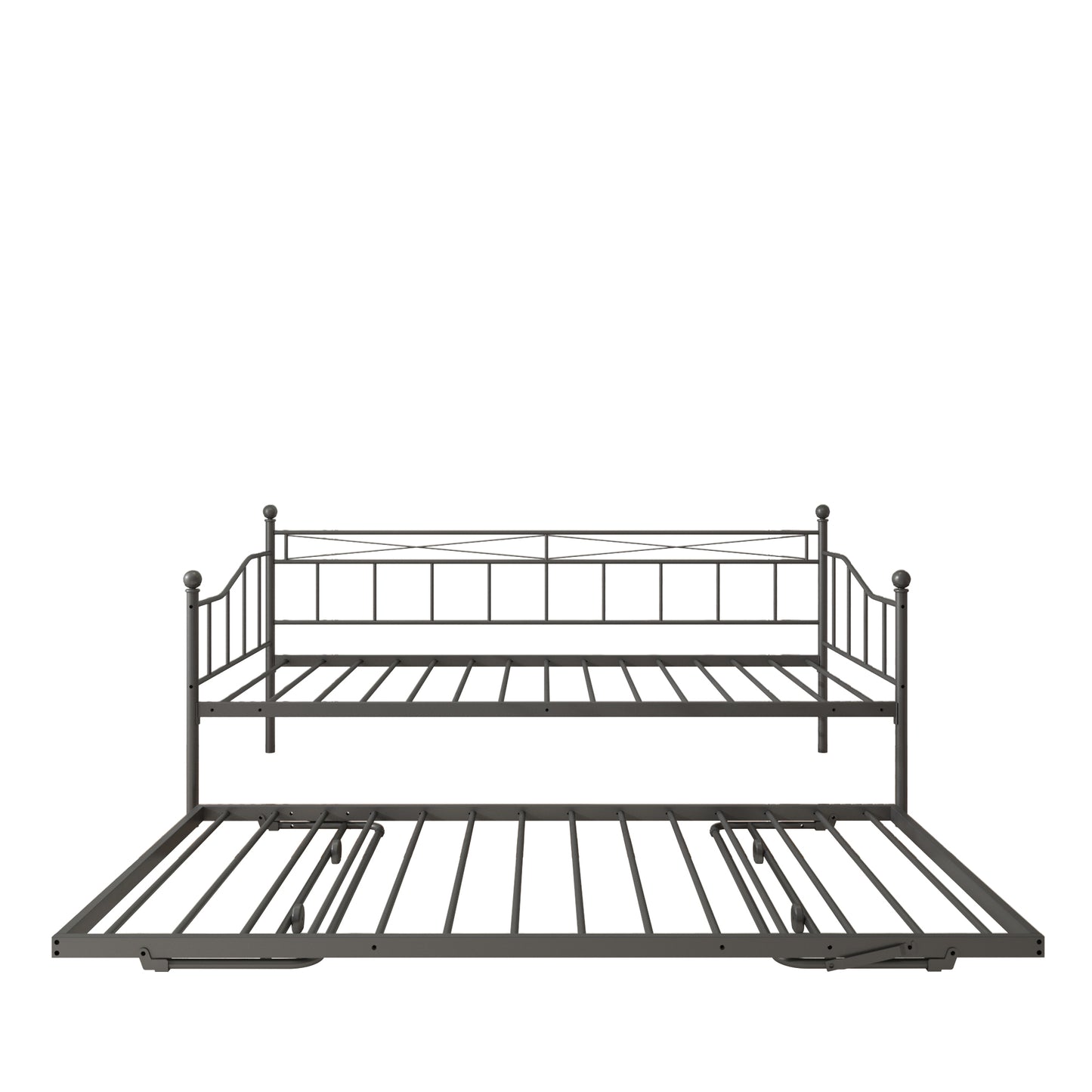 Twin Daybed with Pop Up Trundle, Metal Twin Size Daybed Frame, Space Saving Sofa Bed with Trundle Bed, Modern Home Platform Bed for Living Room/Bedroom, No Box Spring Needed, Black, D6607