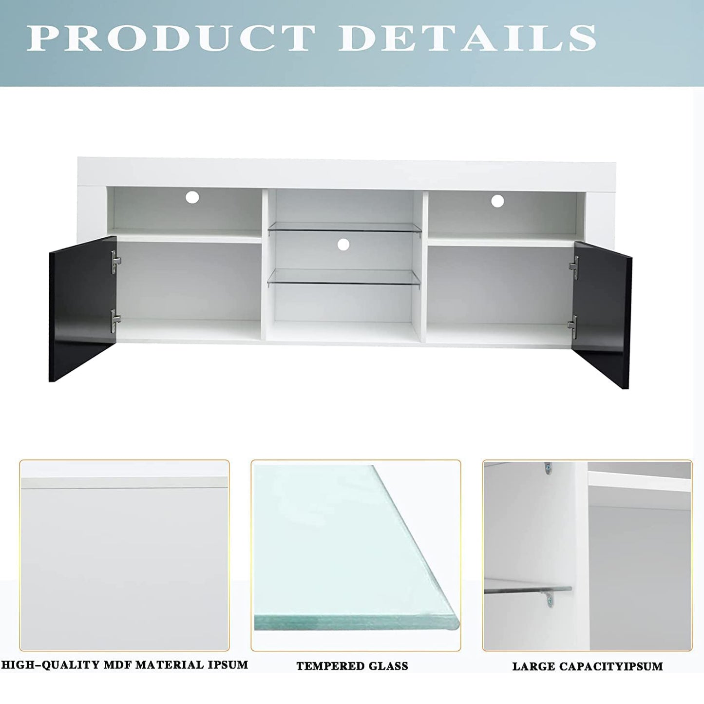 SYNGAR White TV Stand for 65 inch TV, Modern High Glossy TV Console Table Stand with 16 Colors LED Lights, Living Room TV Table Stand Buffet Cabinet with Storage, 58"L×14" W×21"H