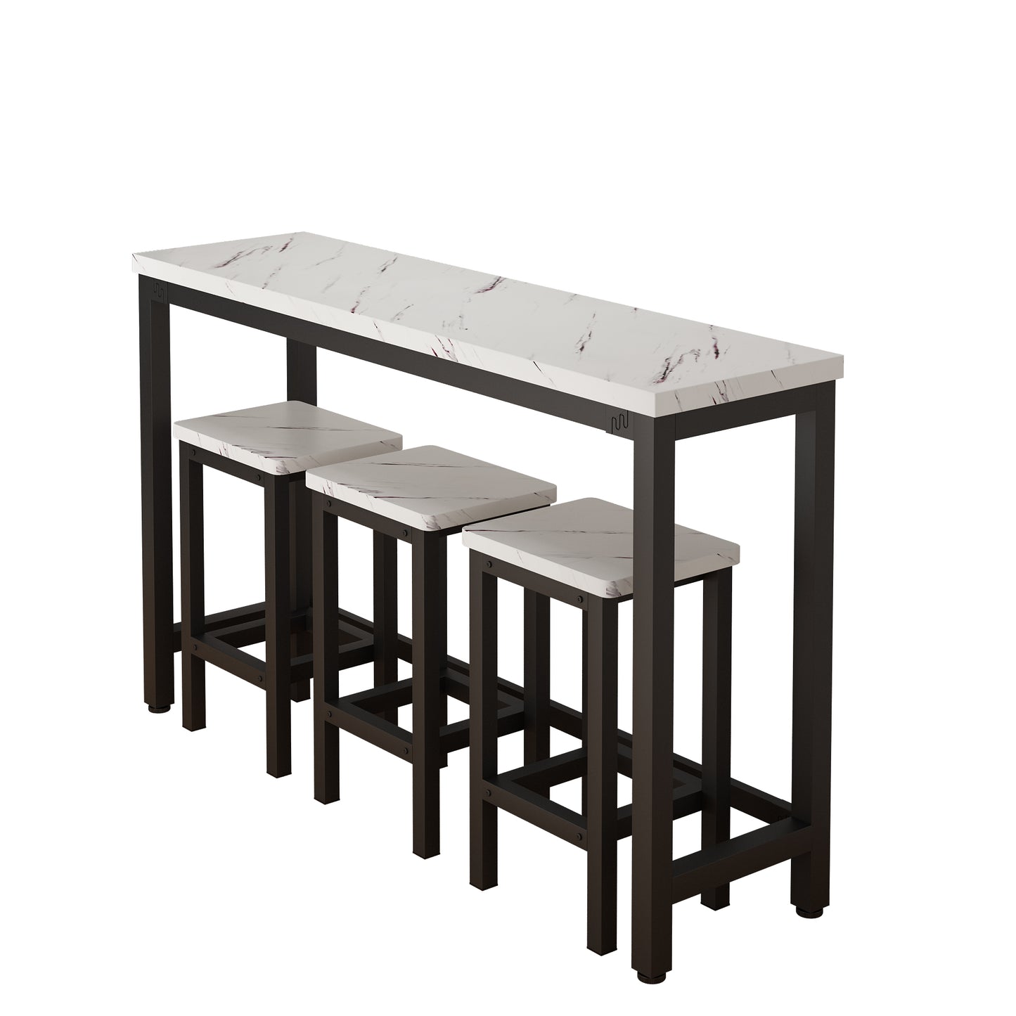 Counter Height Bar Table Set, Modern 4 Pieces Dining Table Set, Long Pub Table and 3 Stools, 3-Person Dining Table and Stools Set, Kitchen Side Table Set for Breakfast, White, Y002