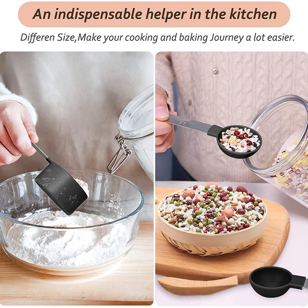 SYNGAR Measuring Cups and Spoons Set, Nesting Measure Cups with Stainless Steel Handle, Home Essentials Measuring 4 Cups and 4 Spoons for Baking, Cooking, Teaspoons Set, Black