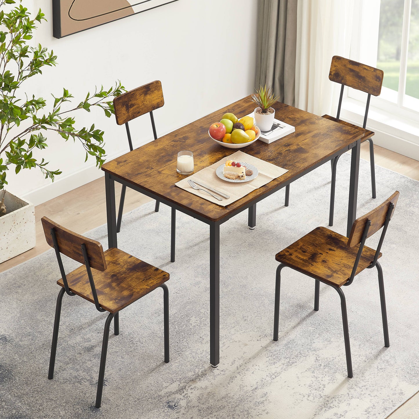 5 Piece Dining Table Set, Modern Dining Set, Home Dining Table and Chairs Set for 4, Kitchen Breakfast Table Set with 4 Chairs, Bistro Pub Table Set, D8967