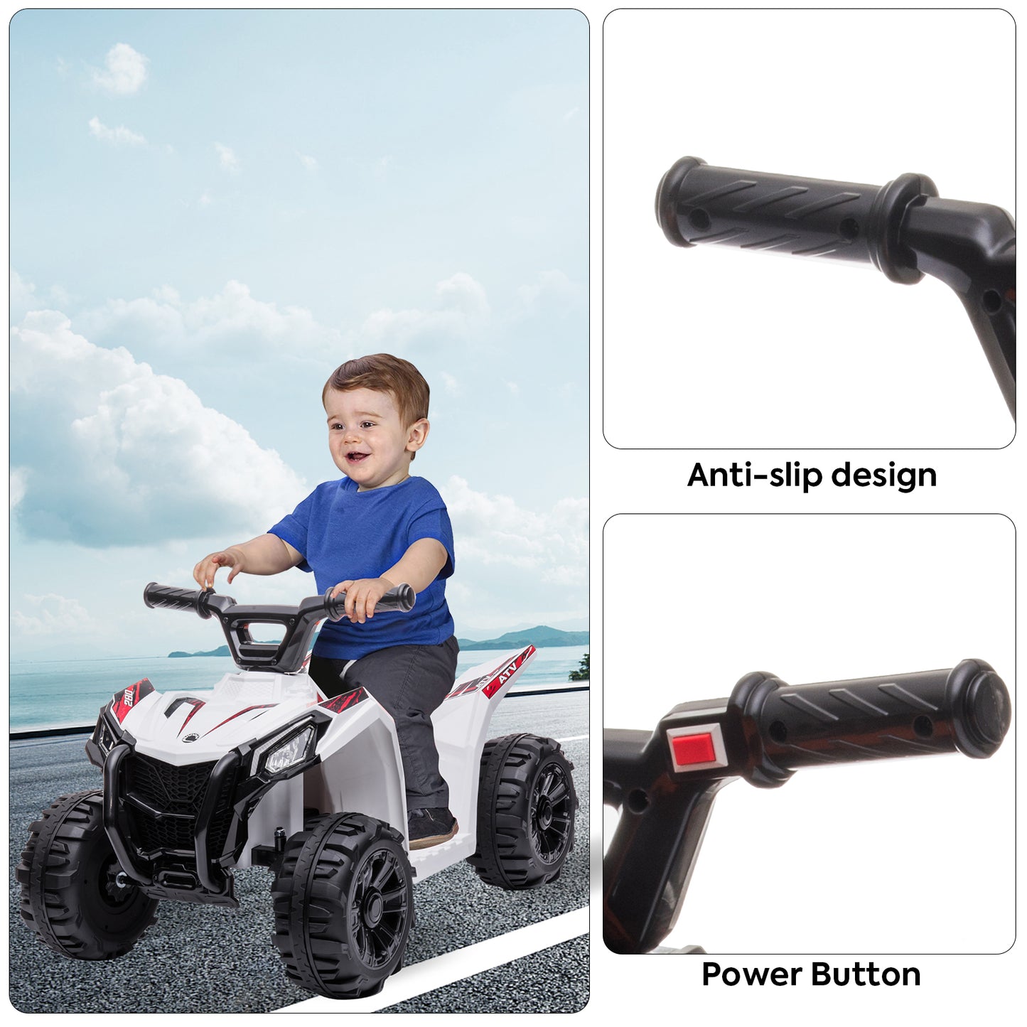 SYNGAR White Kids ATV, 6V Ride on Car with One-button Start and Rechargeable Battery, Electric Ride on Toy for 1.5-2.5 years Boy Girls