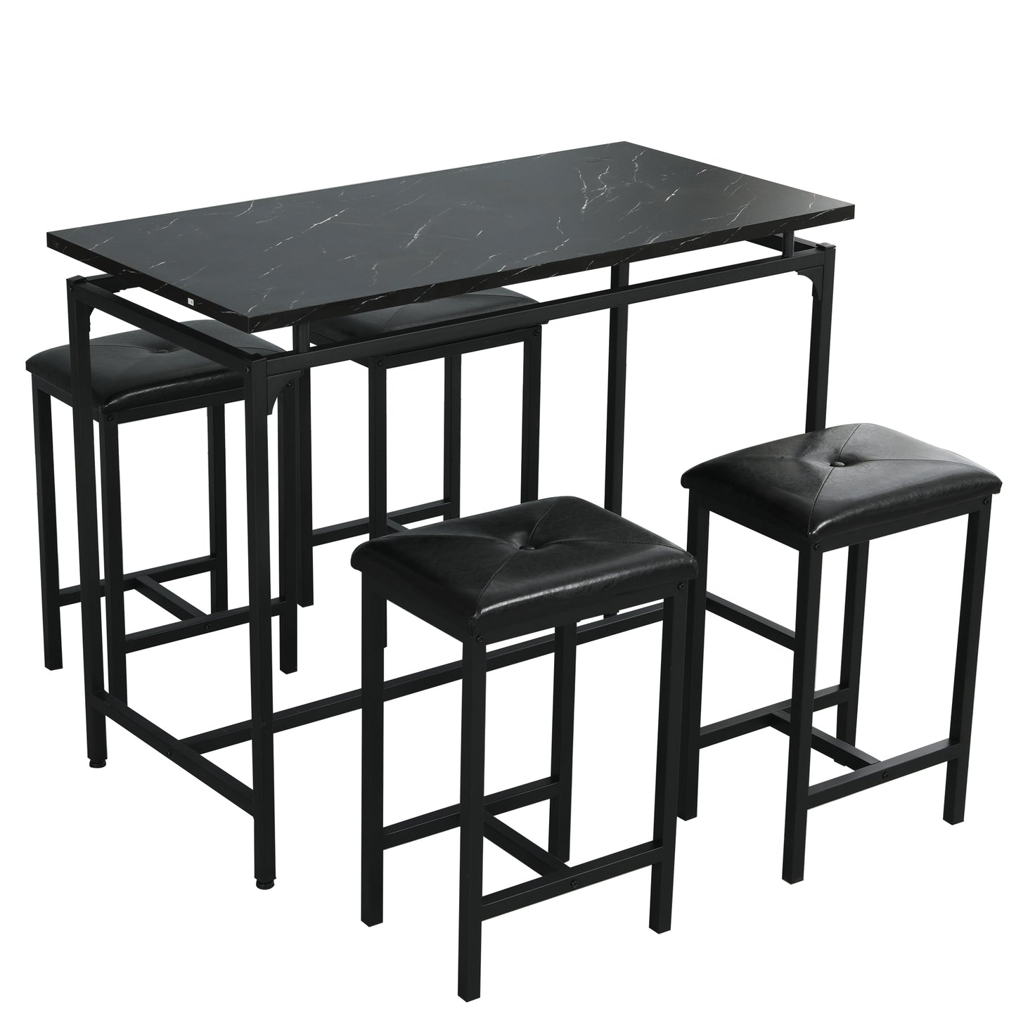 SYNGAR 5 Piece Dining Table Set, Modern Pub Table Set W/ 4 PU Leather Cushioned Stools, Counter Height Faux Marble Bar Table Set, 4-Person Dining Table & Stools Set, Kitchen Breakfast Table Set, Y008