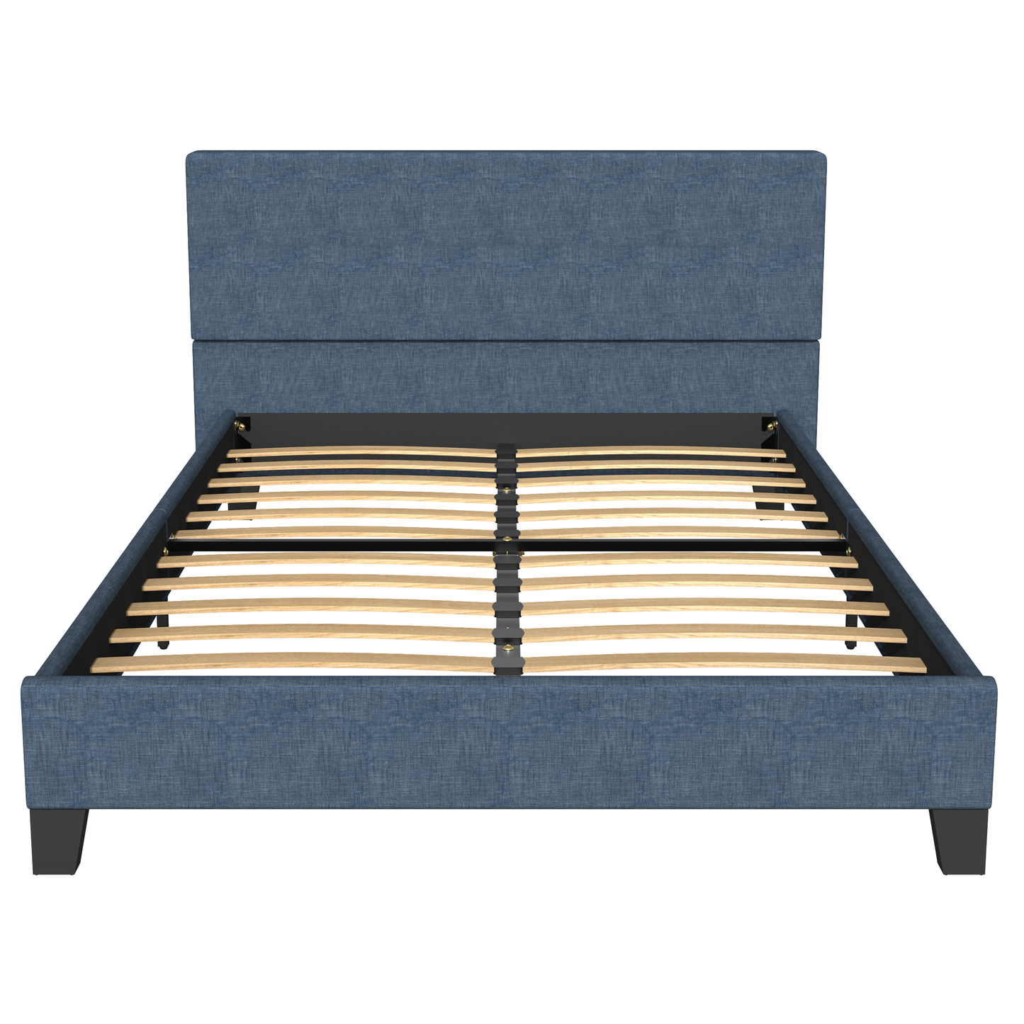 SYNGAR Dark Blue Fabric Upholstered Platform Bed Frame Full Size with Elegant Headboard, Wood Frame Bedroom Furniture with Strong Slat Support, No Box Spring Needed, Noise Free, Easy Assembly