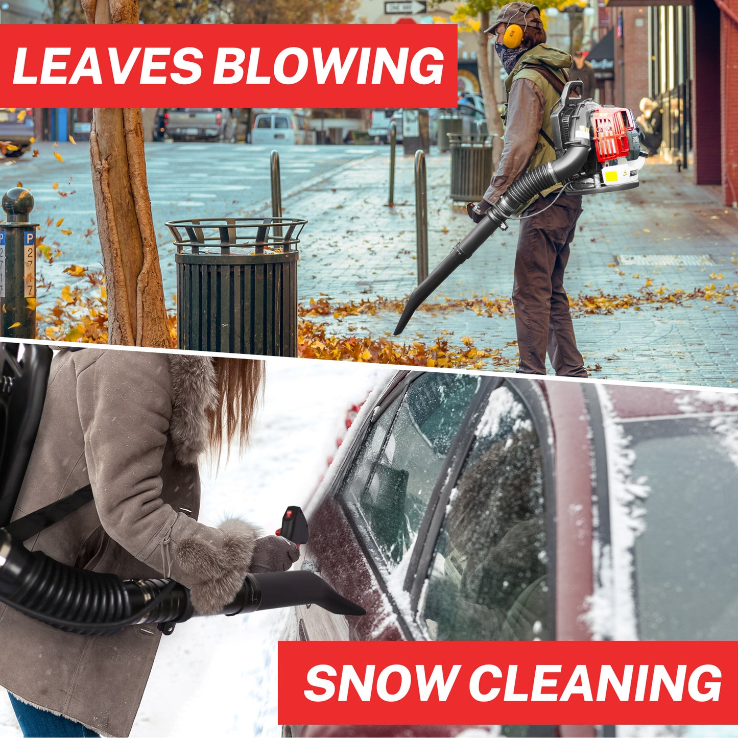 SYNGAR Gas Backpack Leaf Blower, 52CC 2-Cycle Leaf/Snow Blower with Extension Tube, for Dust Cleaning, Snow Blowing, Backyard, Garden, Work Around the House, Not for Sale in California, D7323