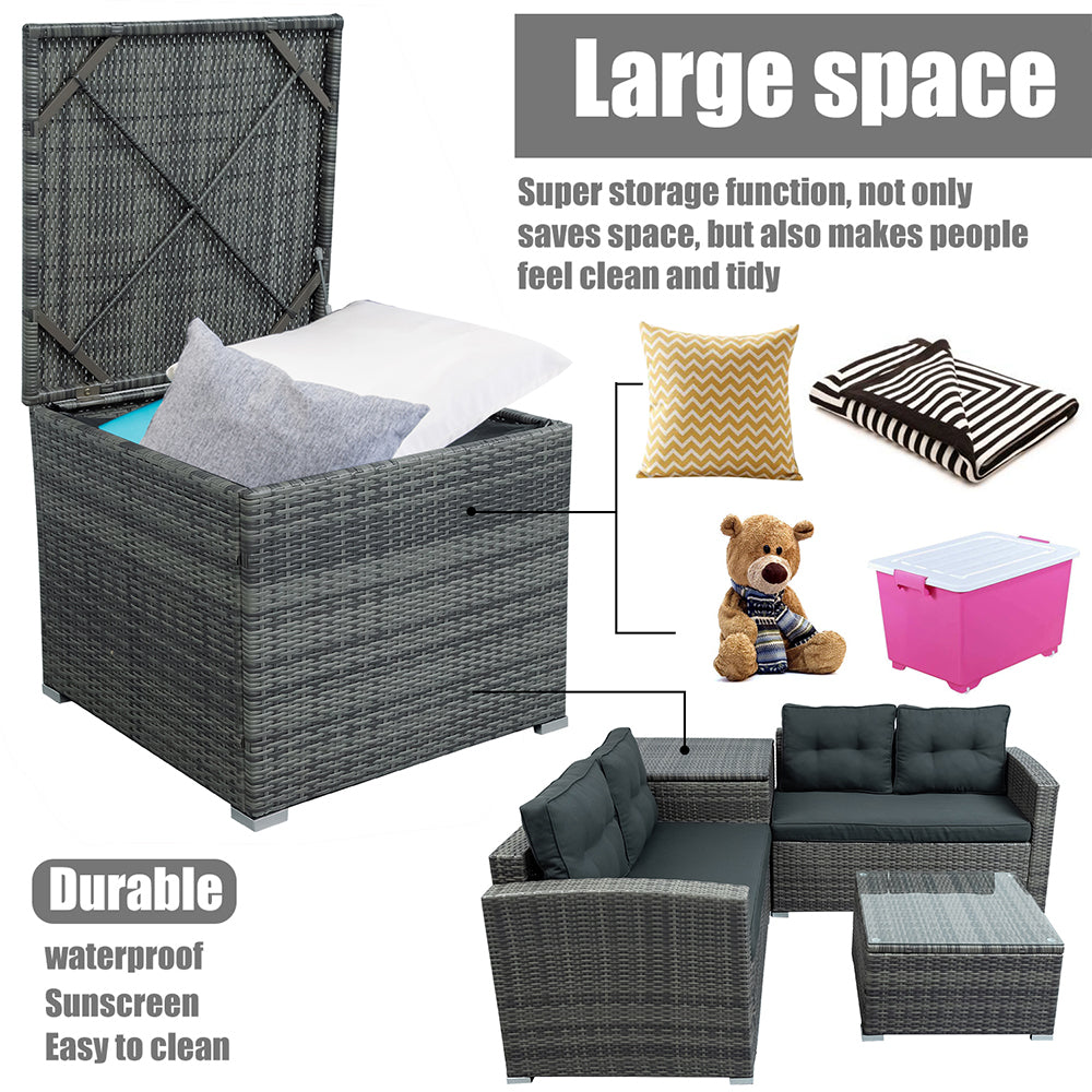 SYNGAR 4 Piece Wicker Patio Furniture Sets, Outdoor Sofa Set with Loveseat Sofa, Table and Storage Box, All Weather Rattan Sofa and Cushioned Seats for Garden, Lawn, Backyard, Front Porch, Gray