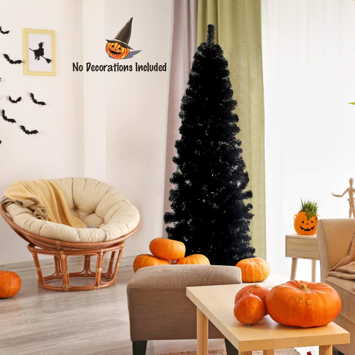 SYNGAR 7.5FT Pencil Christmas Tree, Slim Artificial Xmas Tree with 840 Branch Tips, Christmas Decor, Black