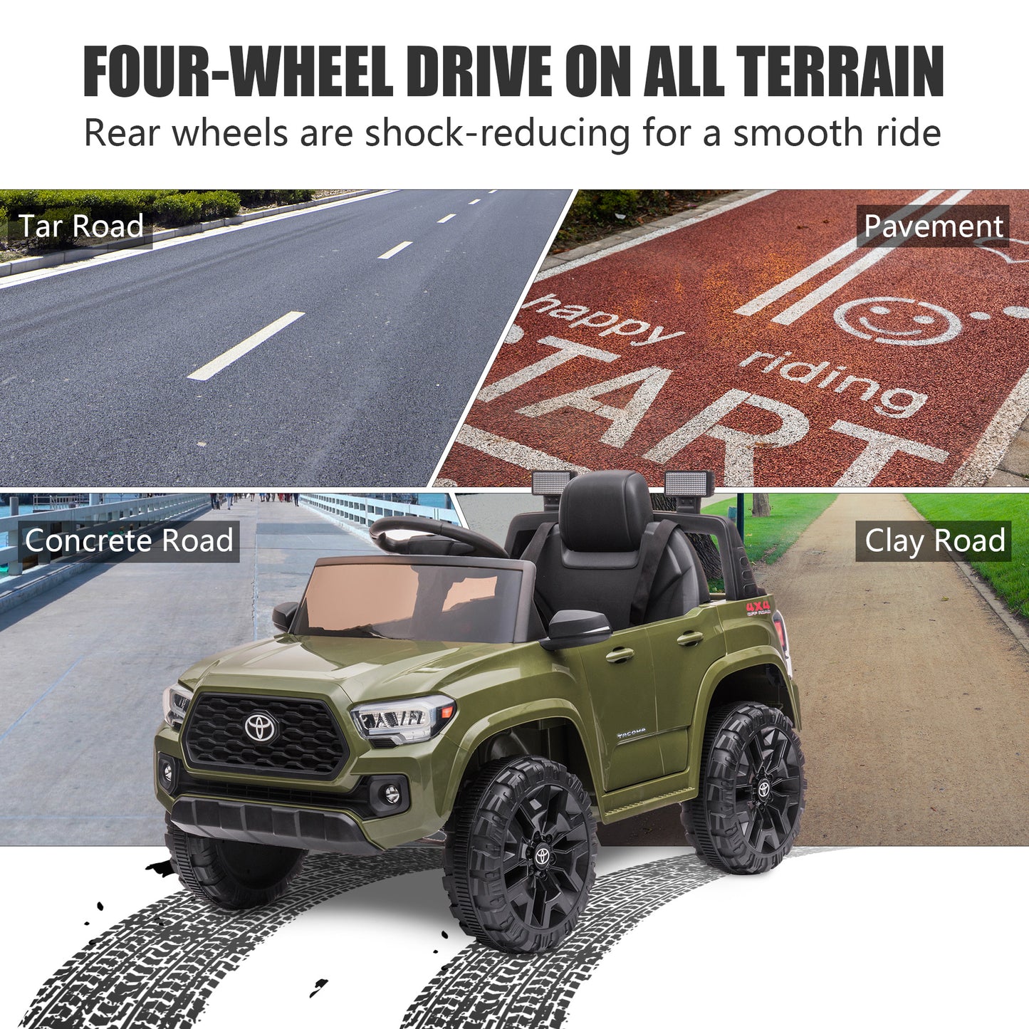 SYNGAR Kids 12V Licensed Toyota Tacoma Powered Ride on Car, Electric Ride on Toy with Remote Control, MP3 Player and LED Lights, Battery Powered Car Vehicle for Kids Boys Girls Gift, Green, Y018