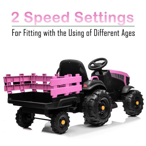 SYNGAR Ride on Tractor with Trailer, Electric Ride on Car Toy with 2 Speeds, Agricultural Vehicle Toy for Kids 3 to 8 Years with MP3 Player LED Lights USB Port Radio