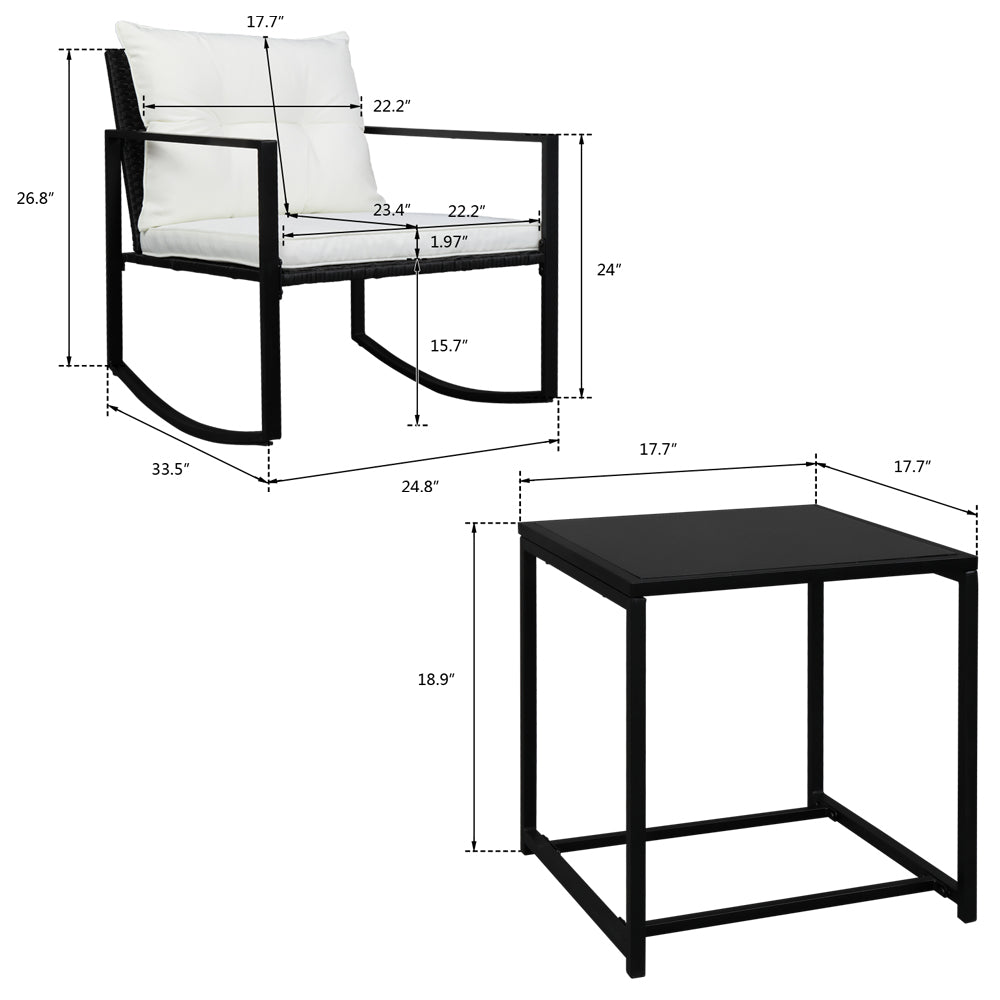 SYNGAR Patio Conversation Set of 3, Metal Outdoor Furniture with 2 Chairs, Patio Metal Coffee Table, and Cushions, Dining Set Seating for Outdoor Garden Backyard Lawn, White