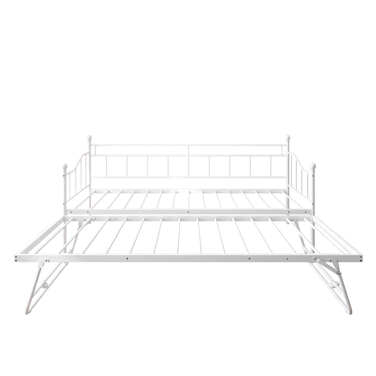 Twin Daybed with Pop Up Trundle, Metal Twin Size Daybed Frame, Space Saving Sofa Bed with Trundle Bed, Modern Home Platform Bed for Living Room/Bedroom, No Box Spring Needed, White, D6613