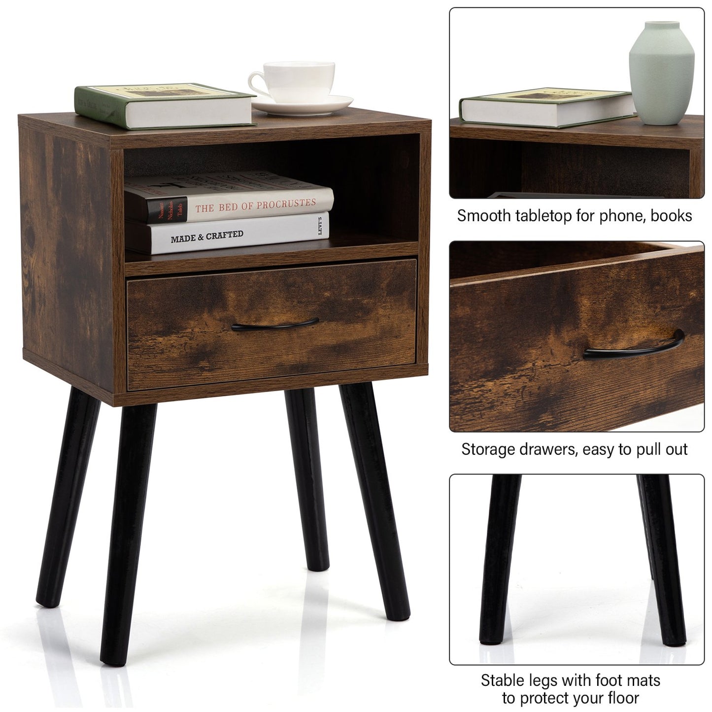 SYNGAR Rustic Nightstand Set of 2, Nightstand with Drawers, Side Tables End Table for Living Room Bedroom