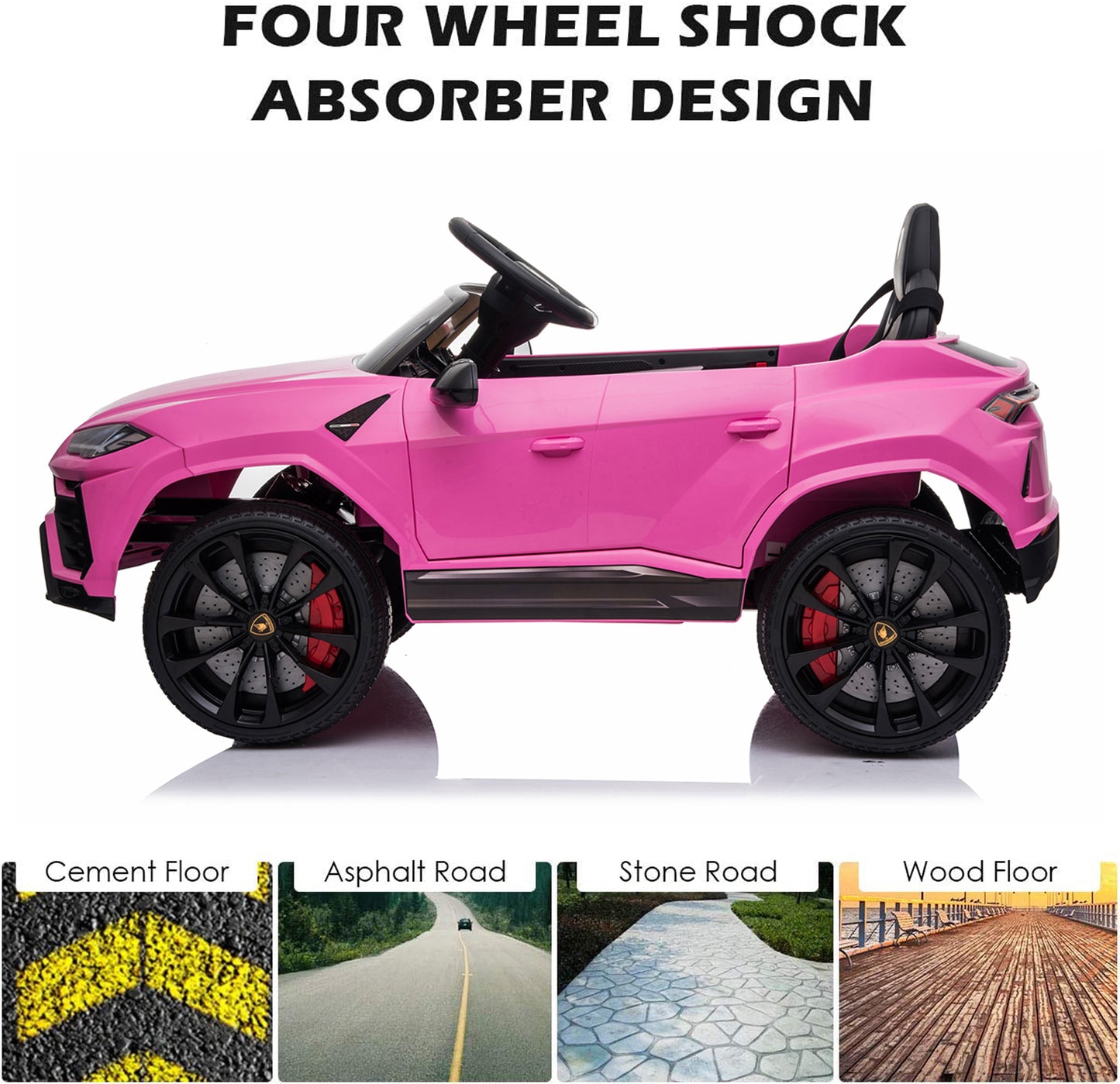 Pink Licensed Lamborghini Ride on Car, 12V Electric Ride on Toy with Remote Control, LED Lights, Music, Horn, Kids Toy Car Vehicle for Boys Girls, Y037